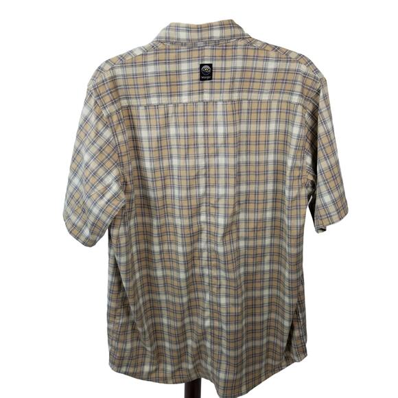 Wrangler Outdoor Blue Yellow Tan Plaid Snap Button Zipper Pocket  Size Large - Picture 2 of 3